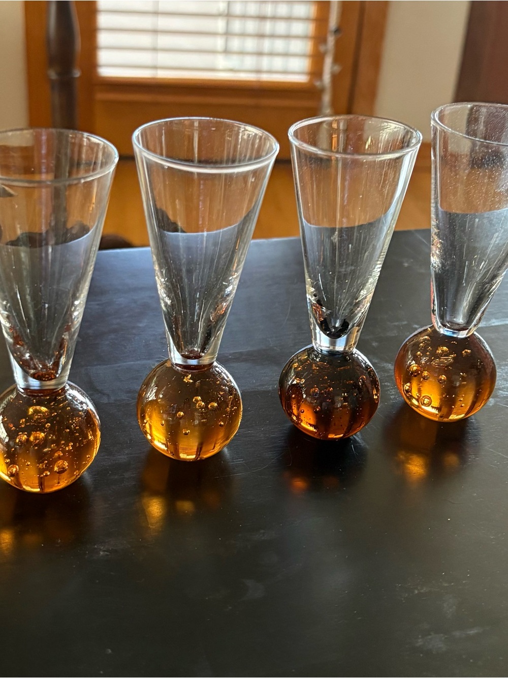 Amber Bubble Base Shot Glasses - Set of 4